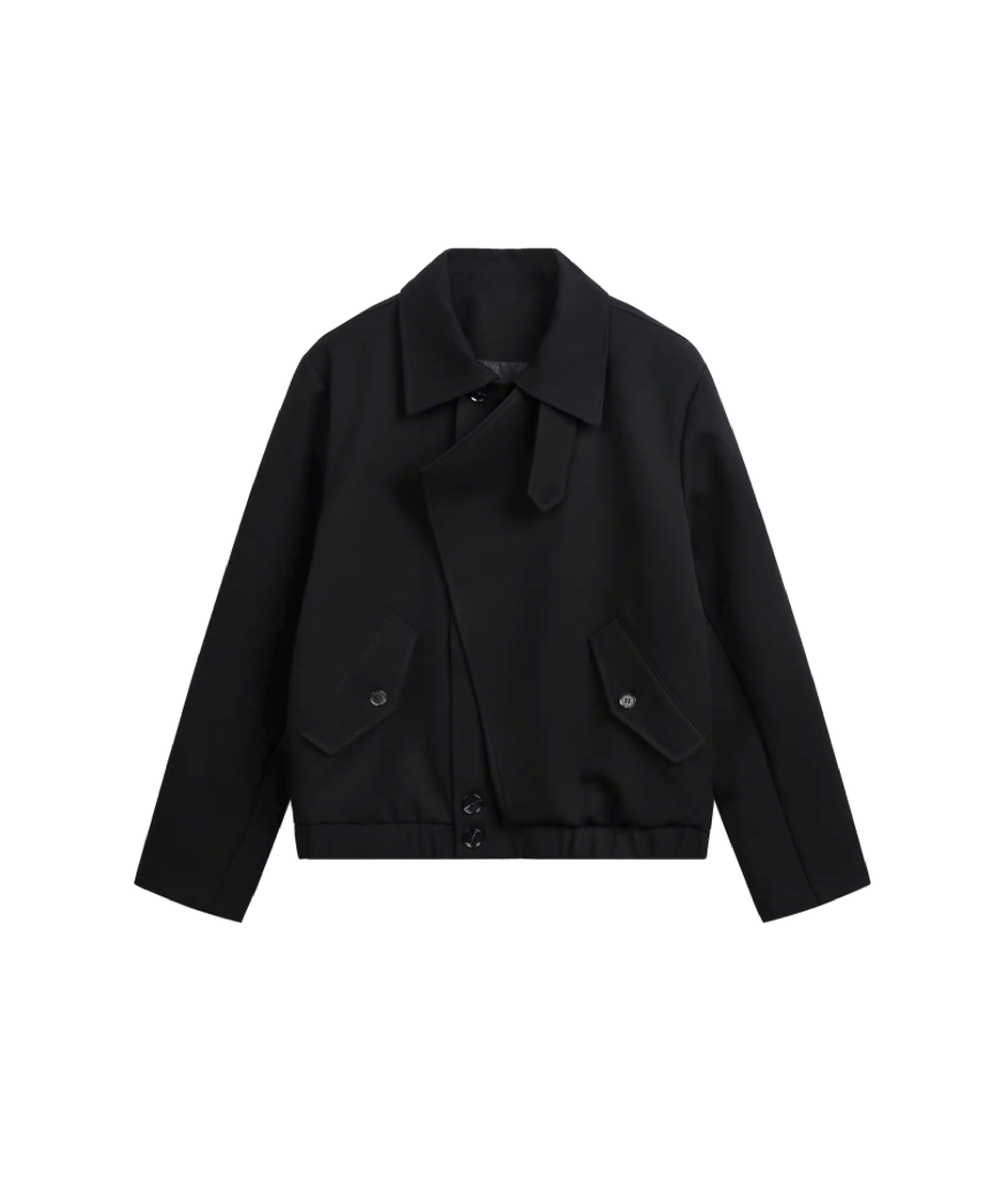 Asymmetry Overlap Placket Collar Cropped Bomber Jacket