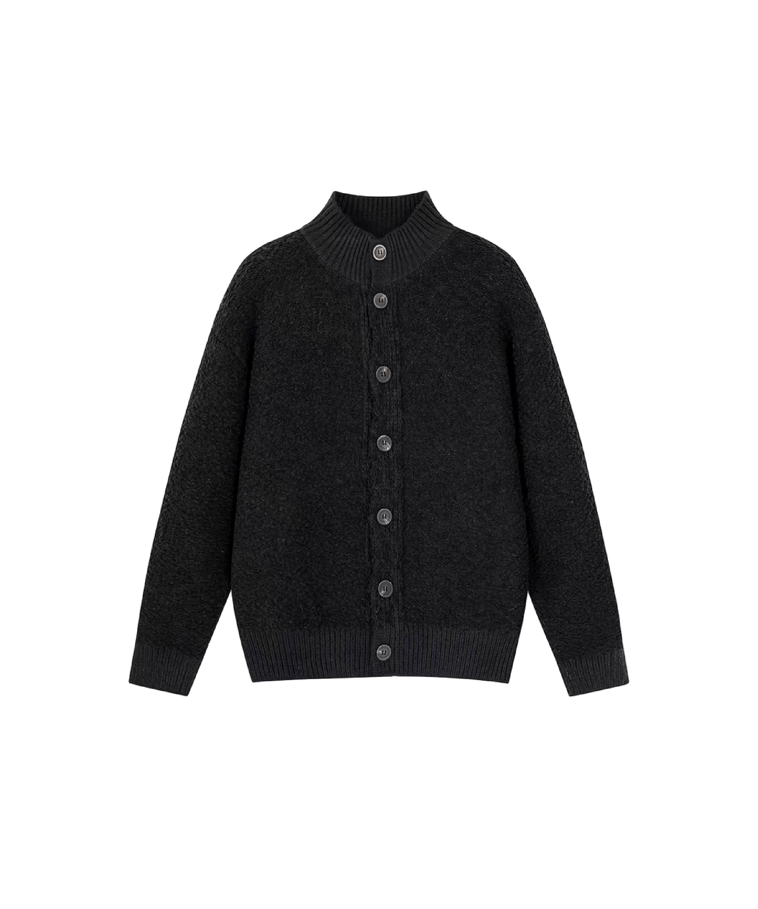 Speckled Popcorn Knit Stand Collar Cardigan