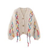 Colorful Lace Up Cardigan