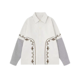 Curved Floral Embroidery Check Docking Shirt