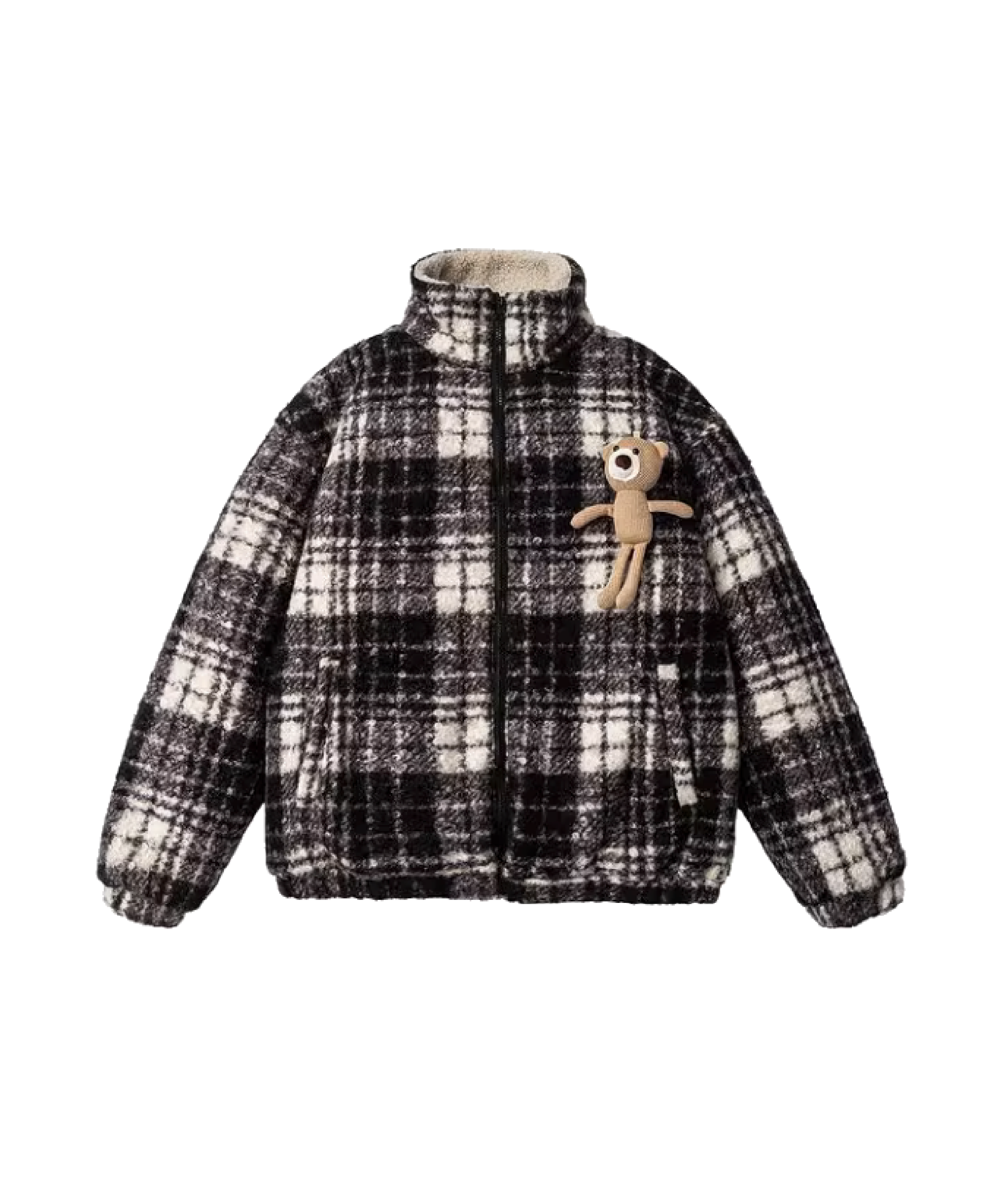 Toy Bear Applique Check Down Jacket