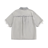 Fringe Sleeve Washed Denim Shirt
