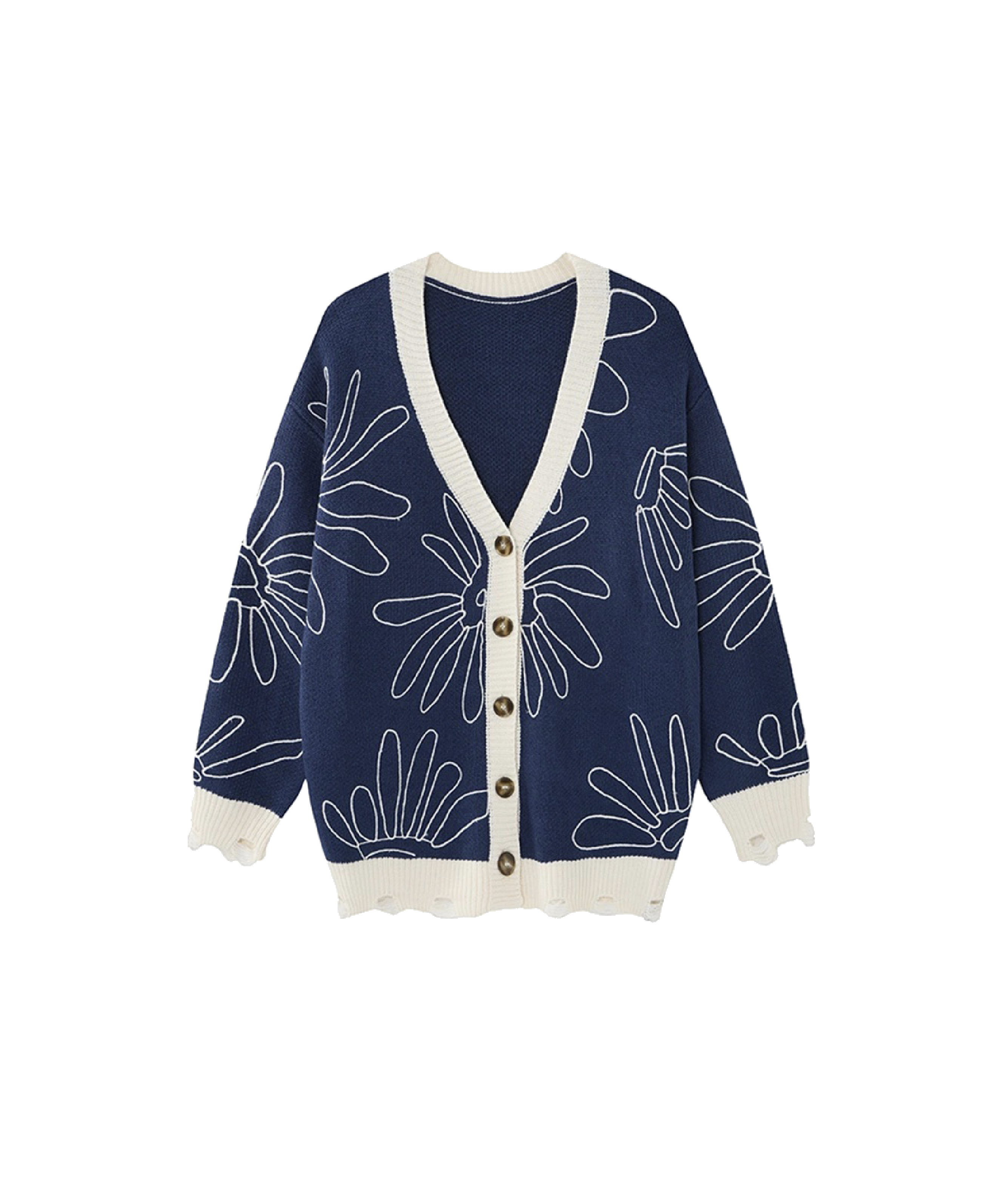 Vintage Outline Flower Pattern Cardigan
