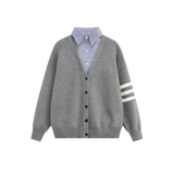 Shirt Collar Fake Two Knit Cardigan