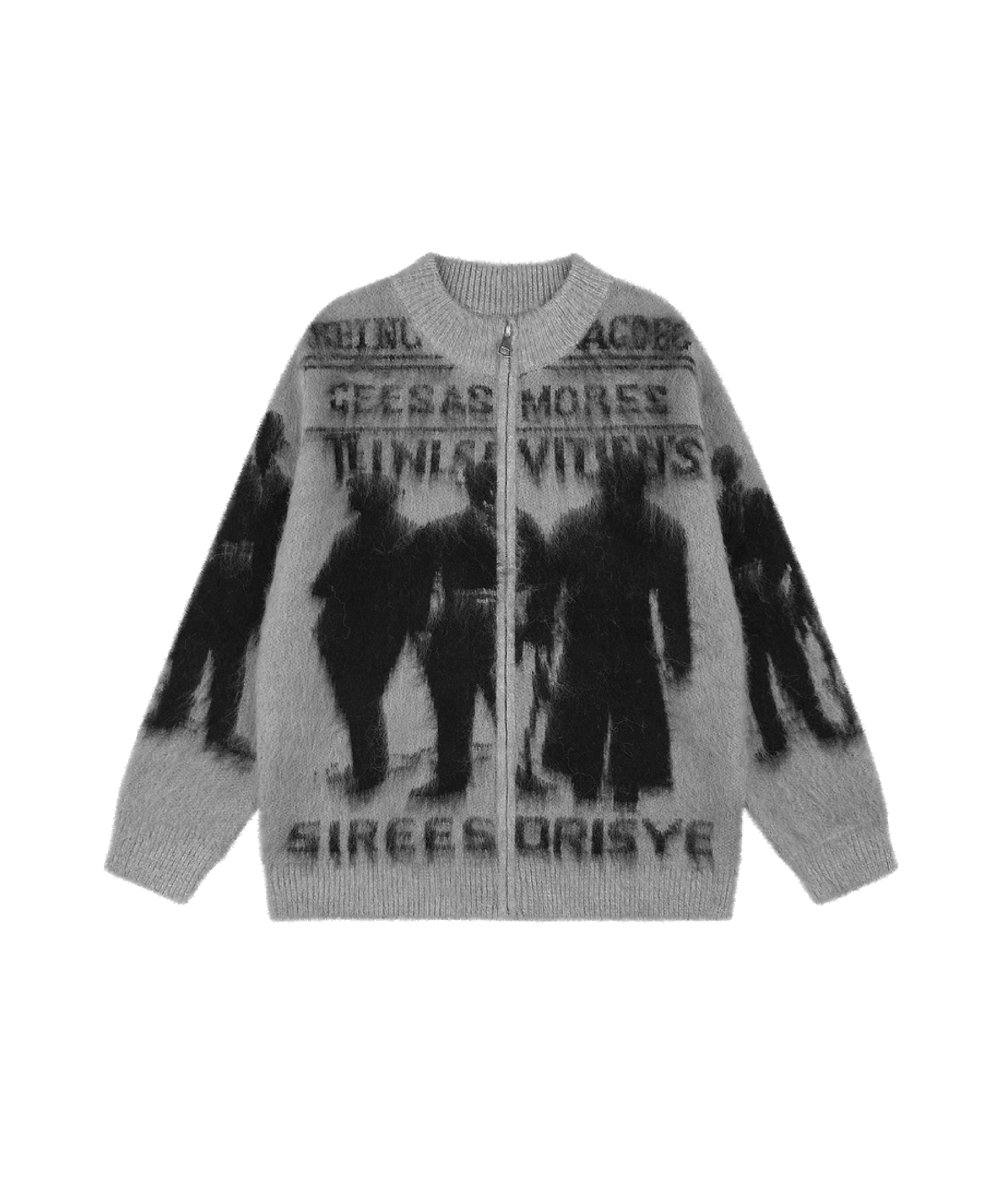Fuzzy Mohair Figure Zip Cardigan