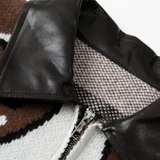 PU Stitching Geometric Jacquard Carigan