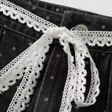 Lace Trim Cargo Dot Denim Pants