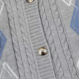 Moveable Fur Collar Argyle Cardigan