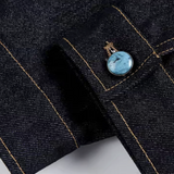 Turquoise Blue Button Washed Denim Jacket