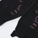 Distressed Ripped Jacquard Neck Sweater