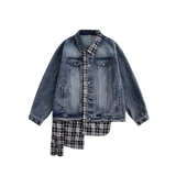 Asymmetry Check Patchwork Denim Jacket