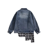 Asymmetry Check Patchwork Denim Jacket
