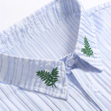 Sky Blue Stripe Embroidery Shirt