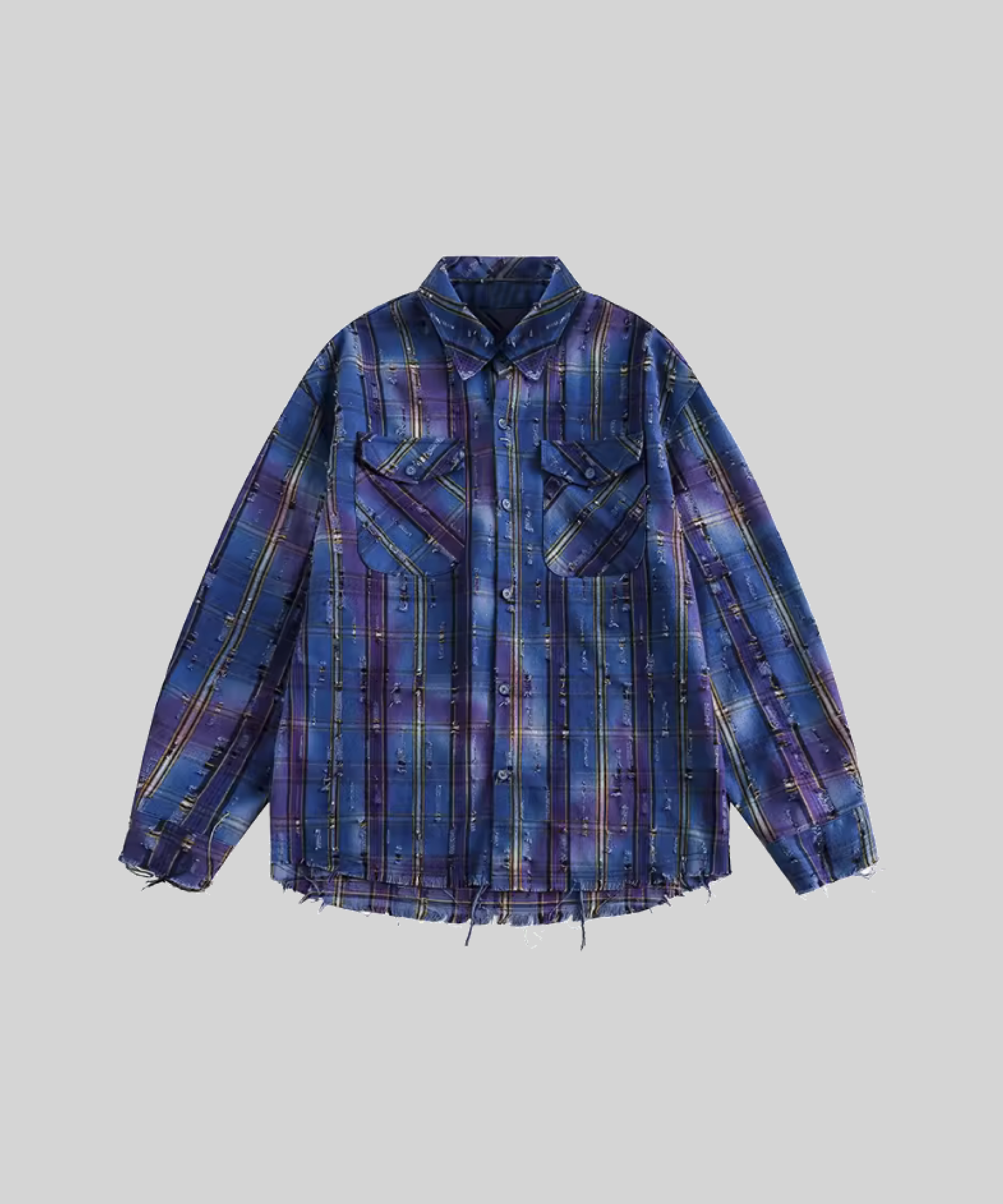 Blue Purple Fringe Check Shirt