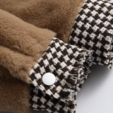 Tweed Stitching Faux Fur Coat