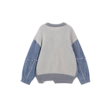 Denim Patchwork Pullover Sweater