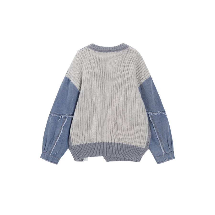 denim patchwork pullover sweater