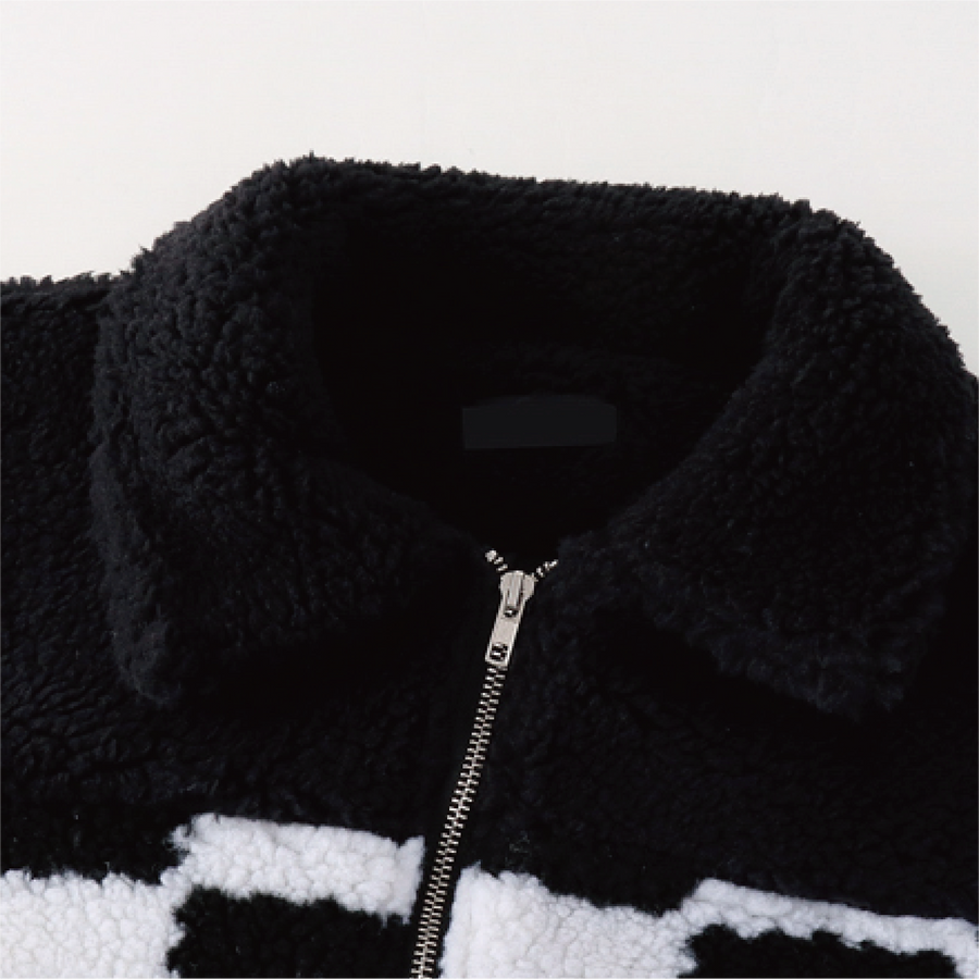 Chequer Stitched Fur Coat