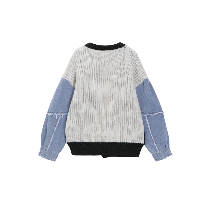 denim patchwork pullover sweater