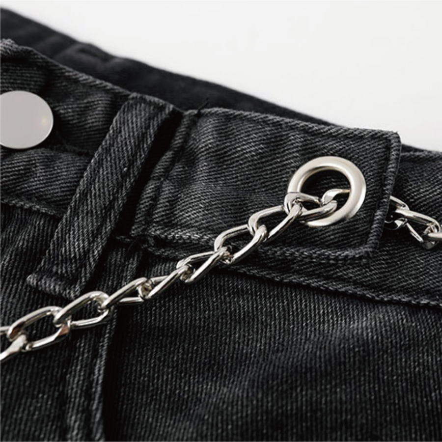 Chain Belt Denim Skirt