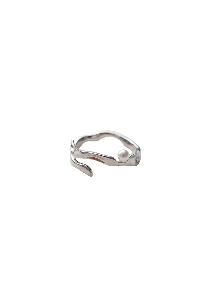 Мини-кольцо с жемчугом и волной (серебро) 