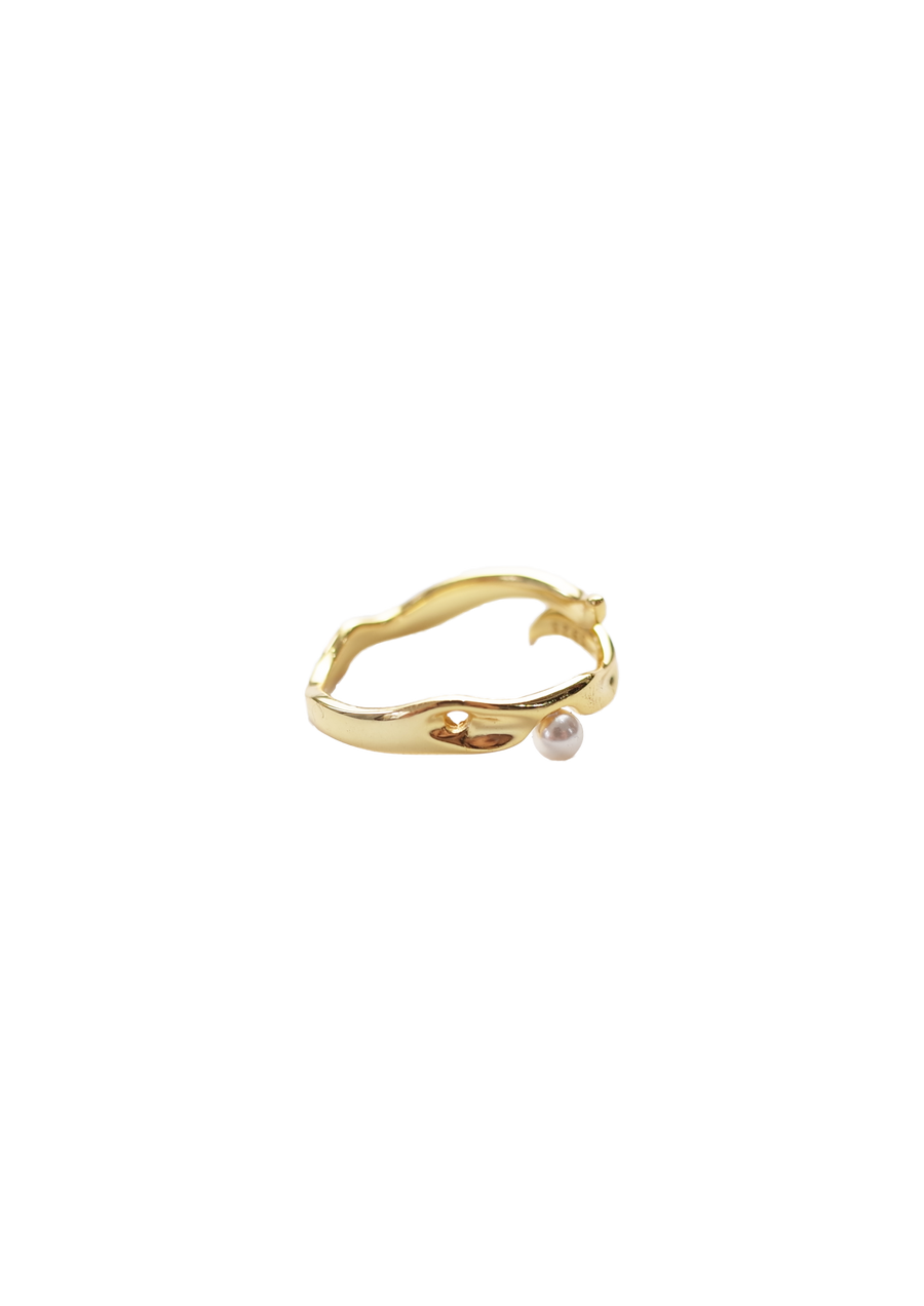 Мини-кольцо с жемчугом и волнами (золото) 
