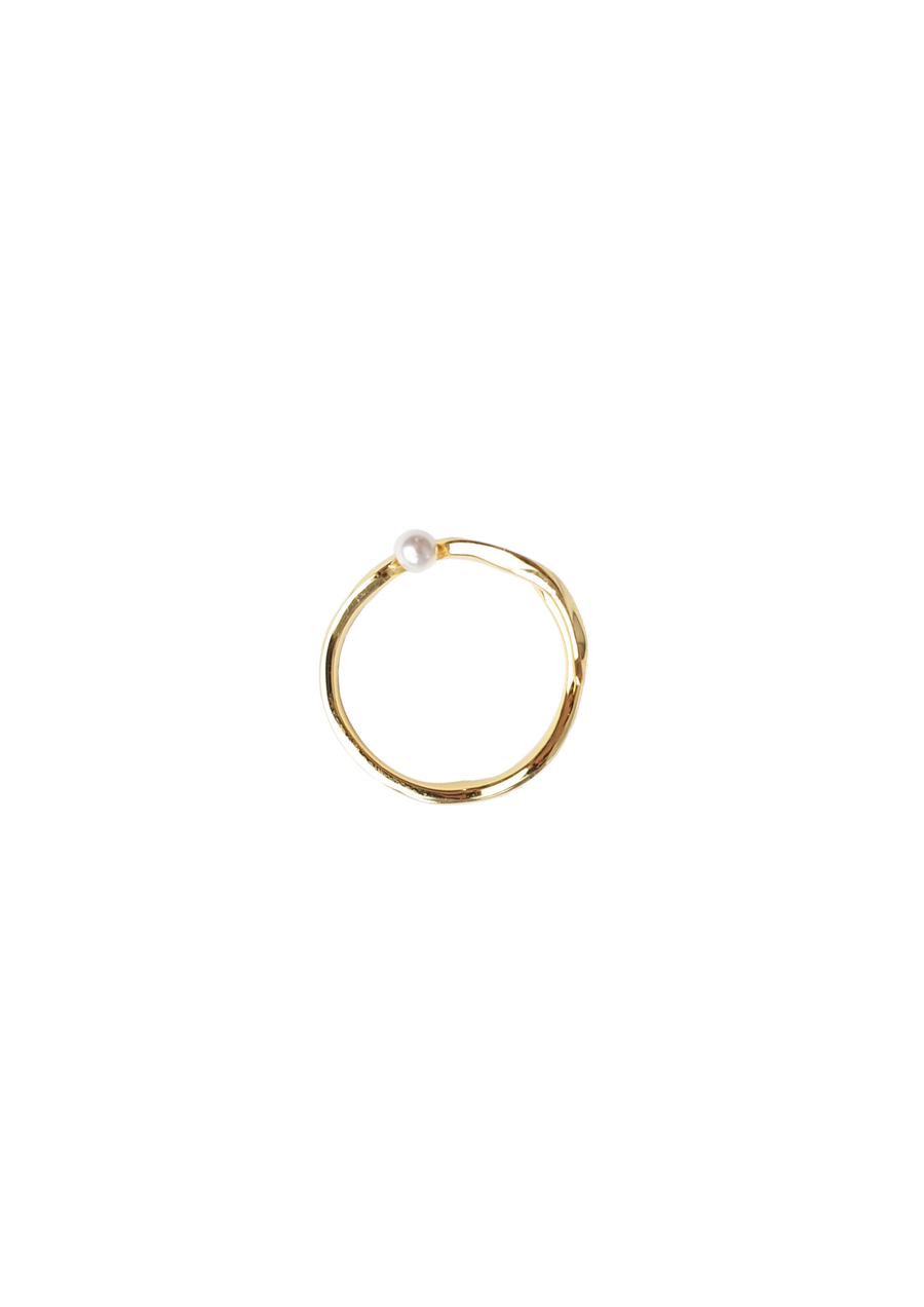 Мини-кольцо с жемчугом и волнами (золото) 